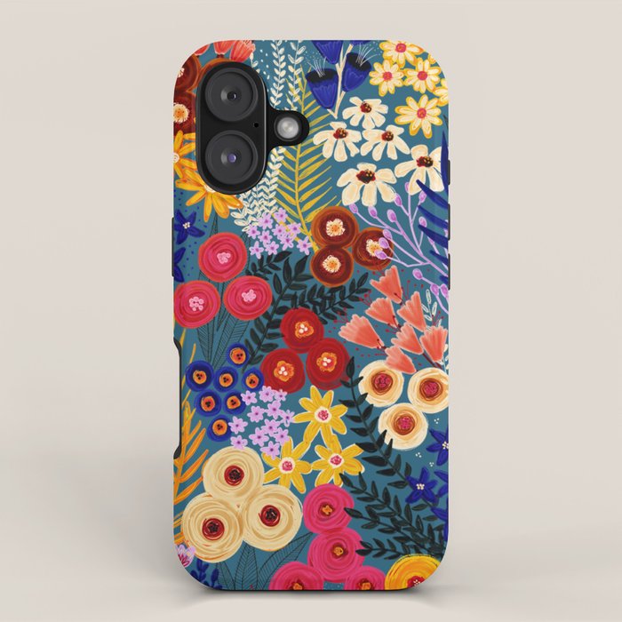 Flower Meadow Pink Yellow Orange Teal Blue Pattern iPhone Case Gallery Image 1
