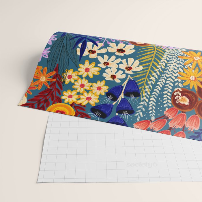 Flower Meadow Pink Yellow Orange Teal Blue Pattern Wrapping Paper Gallery Image 2