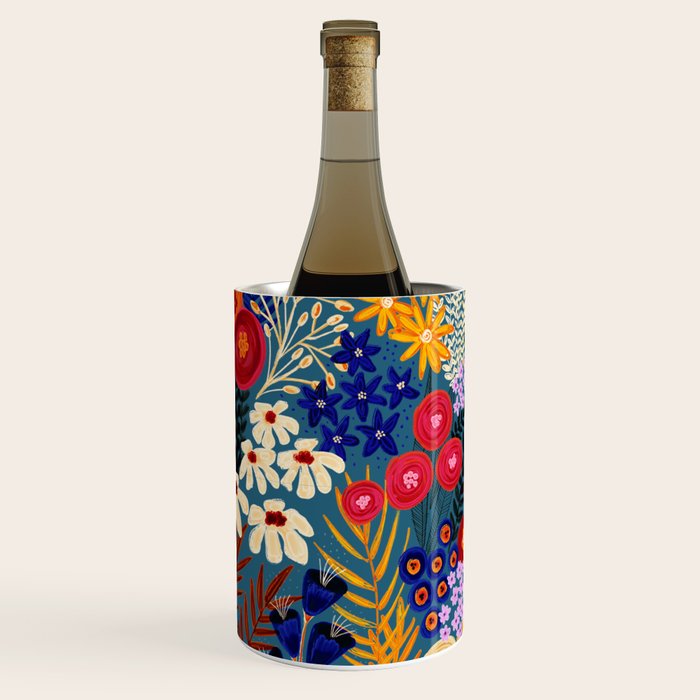 Flower Meadow Pink Yellow Orange Teal Blue Pattern Wine Chiller Gallery Image 2