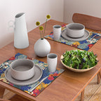 Flower Meadow Pink Yellow Orange Teal Blue Pattern Placemat Gallery Image 2