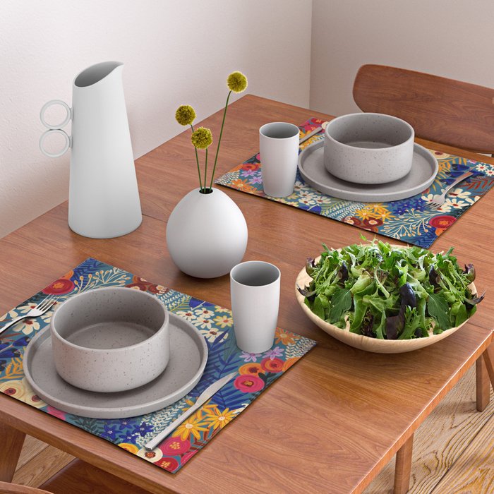 Flower Meadow Pink Yellow Orange Teal Blue Pattern Placemat Gallery Image 2