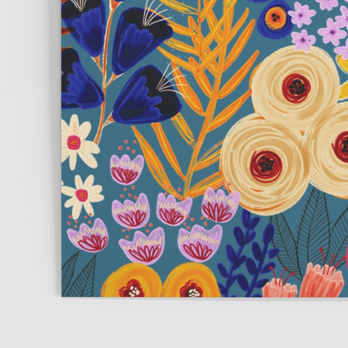 Flower Meadow Pink Yellow Orange Teal Blue Pattern Poster Gallery Image 3