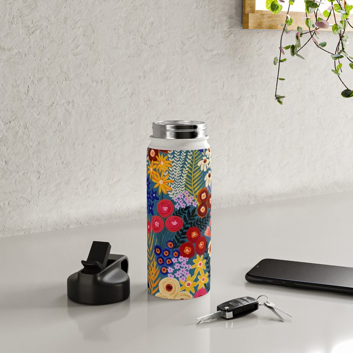 Flower Meadow Pink Yellow Orange Teal Blue Pattern Water Bottle Gallery Image 4