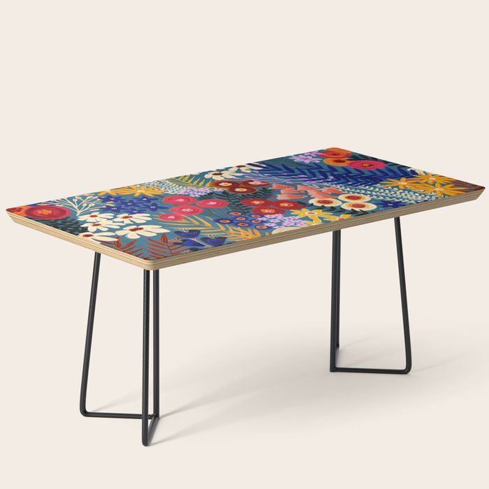Flower Meadow Pink Yellow Orange Teal Blue Pattern Coffee Table Gallery Image 1