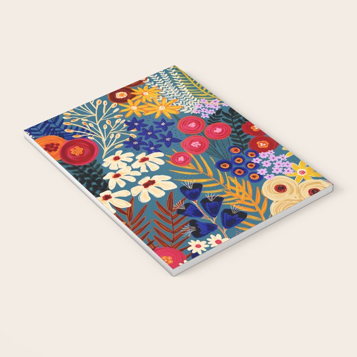 Flower Meadow Pink Yellow Orange Teal Blue Pattern Notebook Gallery Image 3