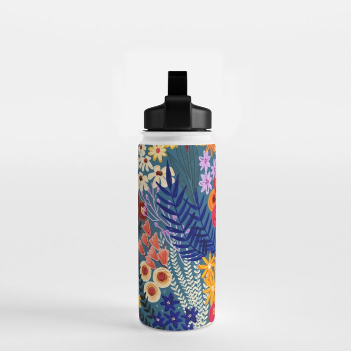 Flower Meadow Pink Yellow Orange Teal Blue Pattern Water Bottle Gallery Image 2