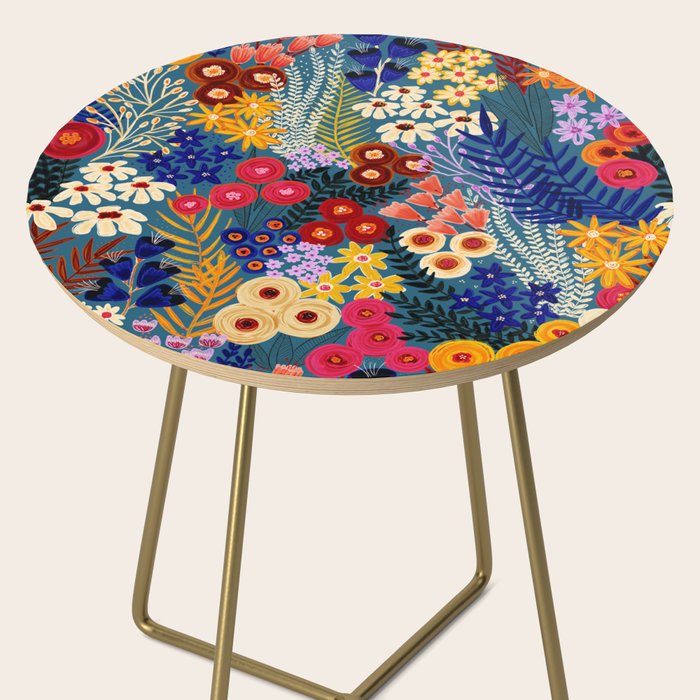 Flower Meadow Pink Yellow Orange Teal Blue Pattern Side Table Gallery Image 2