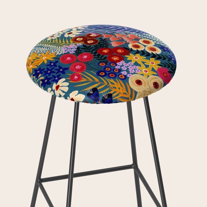 Flower Meadow Pink Yellow Orange Teal Blue Pattern Stool Gallery Image 2