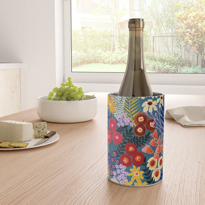 Flower Meadow Pink Yellow Orange Teal Blue Pattern Wine Chiller Gallery Image 4