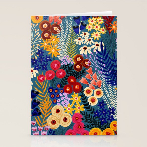 Flower Meadow Pink Yellow Orange Teal Blue Pattern Stationery Card Gallery Image 2
