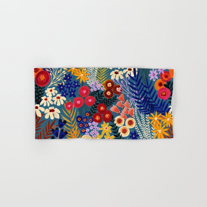 Flower Meadow Pink Yellow Orange Teal Blue Pattern Bath Towel Gallery Image 1