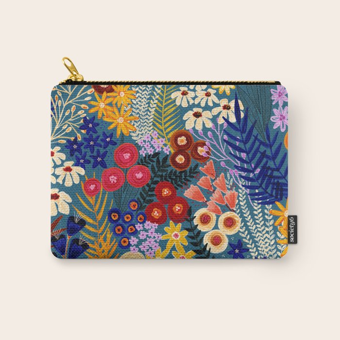 Flower Meadow Pink Yellow Orange Teal Blue Pattern Carry All Pouch Gallery Image 1