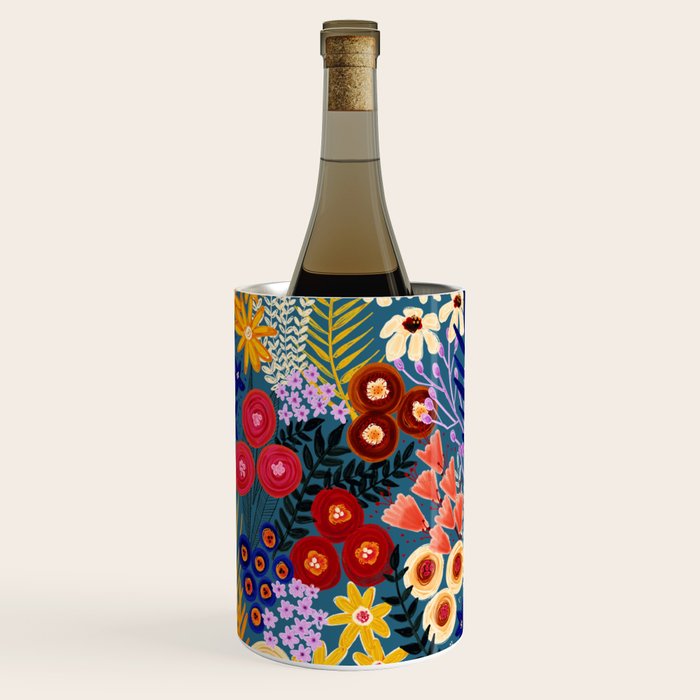 Flower Meadow Pink Yellow Orange Teal Blue Pattern Wine Chiller Gallery Image 1