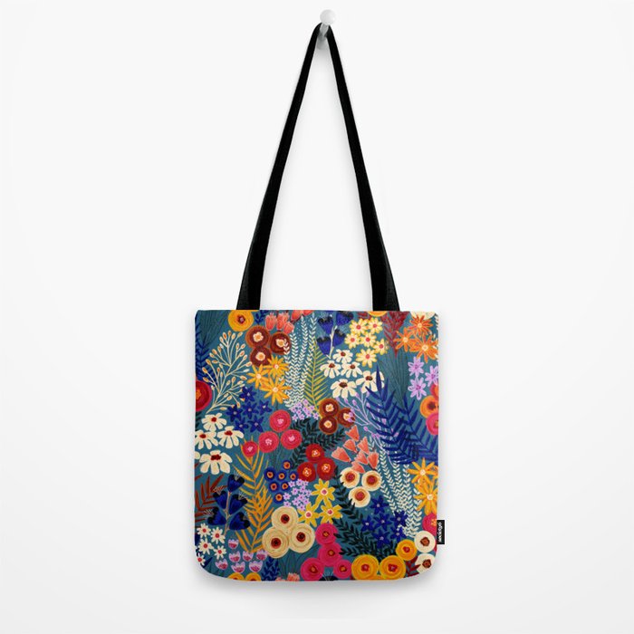 Flower Meadow Pink Yellow Orange Teal Blue Pattern Tote Bag Gallery Image 2