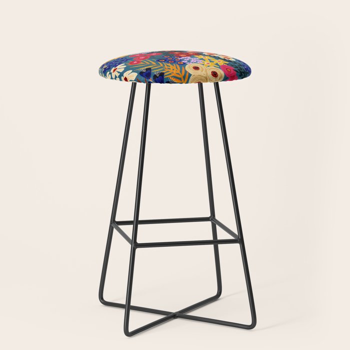 Flower Meadow Pink Yellow Orange Teal Blue Pattern Stool Gallery Image 1