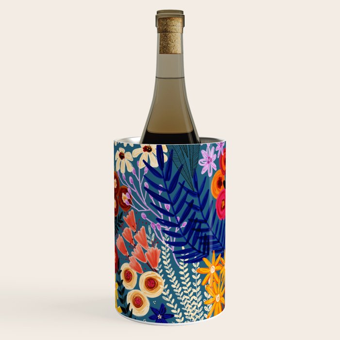 Flower Meadow Pink Yellow Orange Teal Blue Pattern Wine Chiller Gallery Image 3