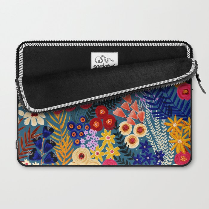 Flower Meadow Pink Yellow Orange Teal Blue Pattern Laptop Sleeve Gallery Image 2