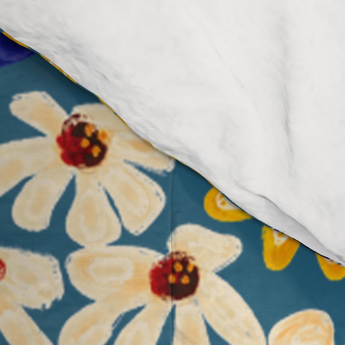 Flower Meadow Pink Yellow Orange Teal Blue Pattern Comforter Gallery Image 4