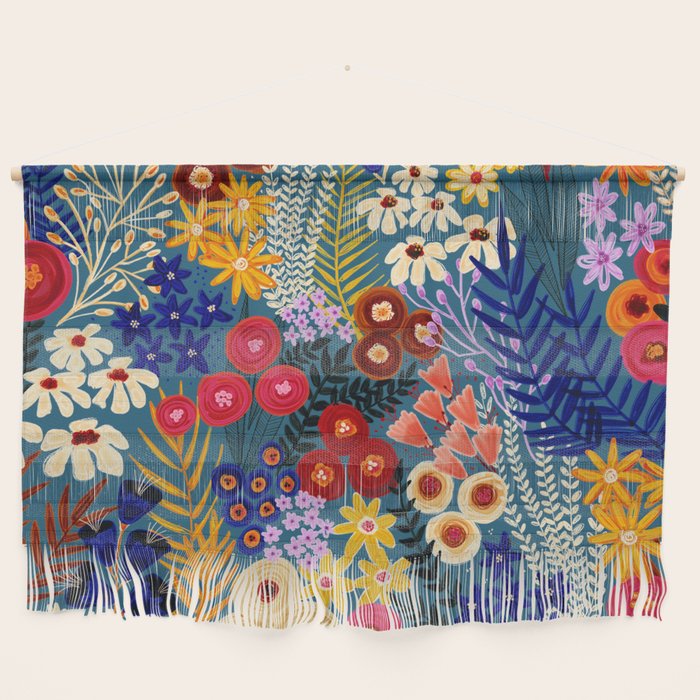 Flower Meadow Pink Yellow Orange Teal Blue Pattern Wall Hanging Gallery Image 1