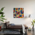 Flower Meadow Pink Yellow Orange Teal Blue Pattern Wood Wall Art Gallery Image 2