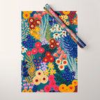 Flower Meadow Pink Yellow Orange Teal Blue Pattern Wrapping Paper Gallery Image 1