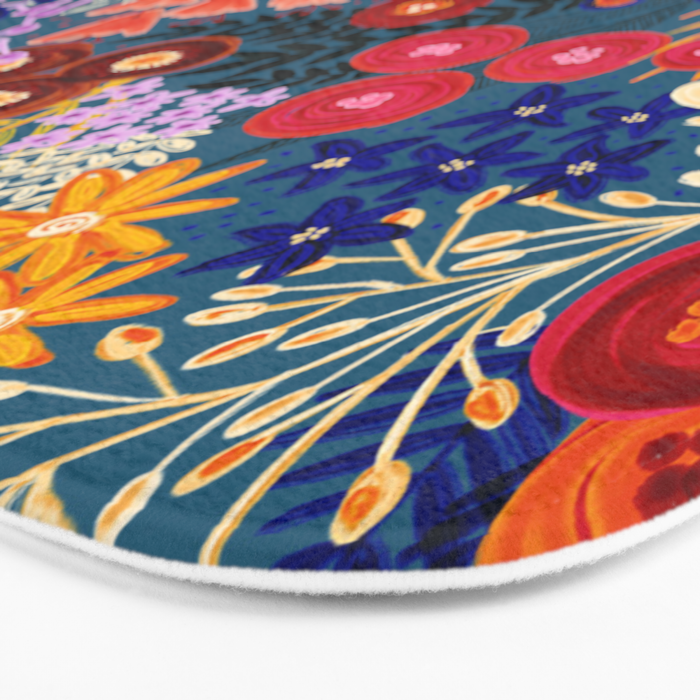 Flower Meadow Pink Yellow Orange Teal Blue Pattern Bath Mat Gallery Image 3