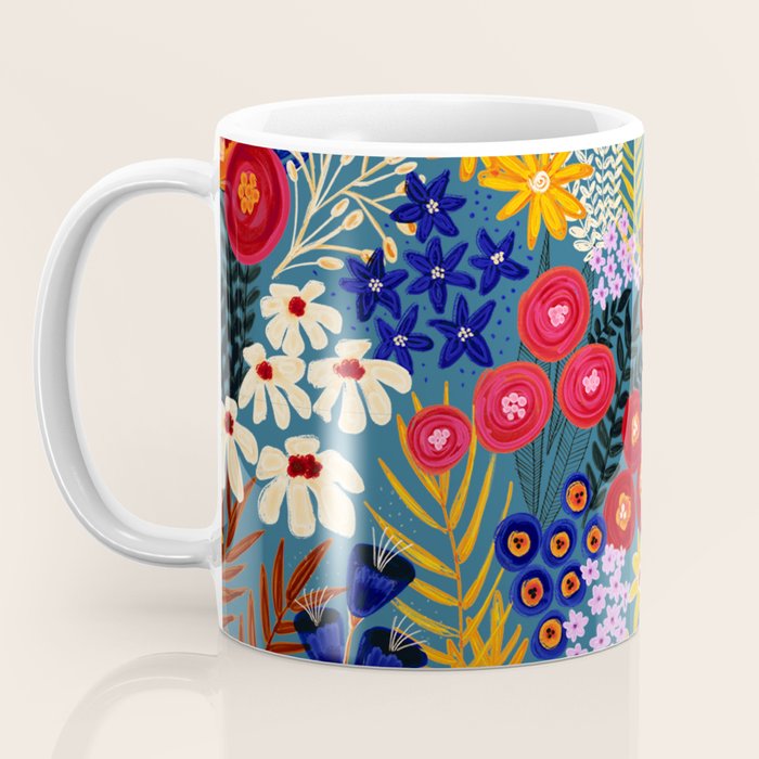 Flower Meadow Pink Yellow Orange Teal Blue Pattern Coffee Mug Gallery Image 3