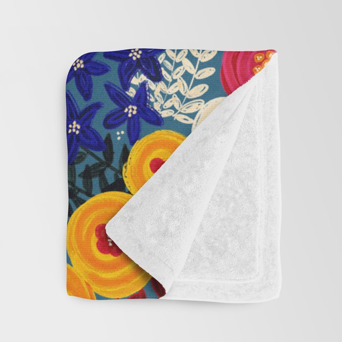 Flower Meadow Pink Yellow Orange Teal Blue Pattern Throw Blanket Gallery Image 3