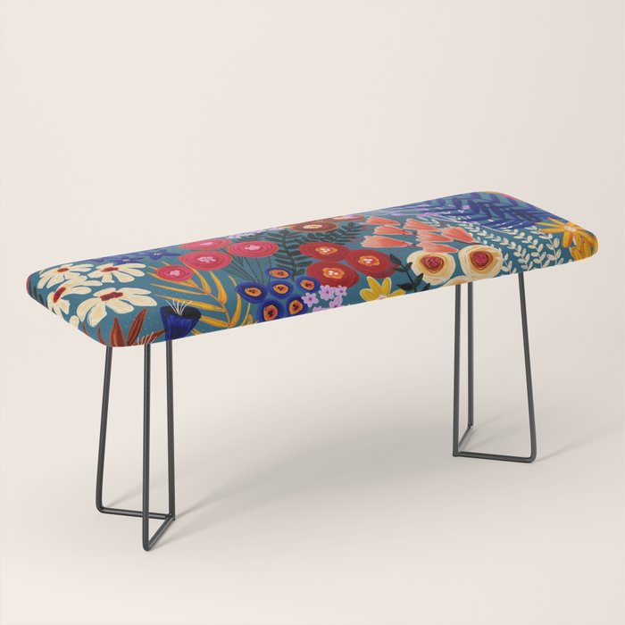 Flower Meadow Pink Yellow Orange Teal Blue Pattern Bench Gallery Image 1