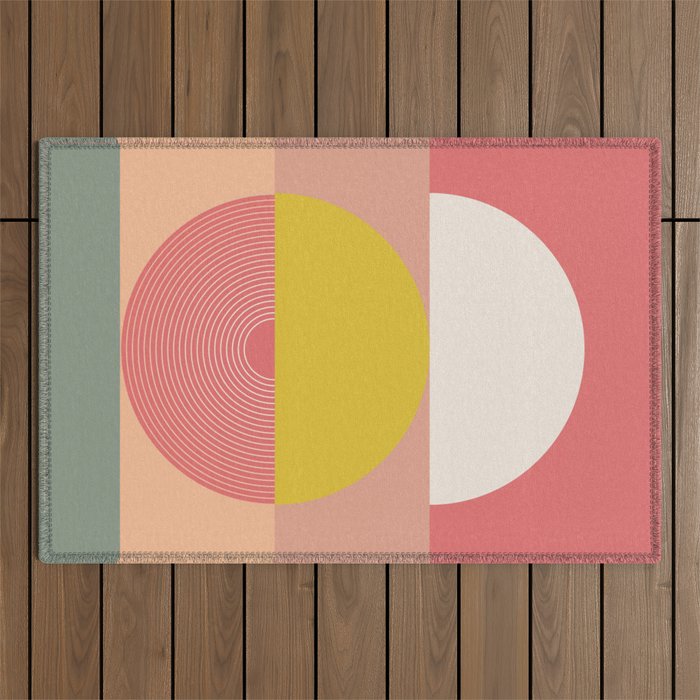 Mid Mod Geometry Abstract 1/2 - Peach Fuzz Outdoor Rug Gallery Image 1