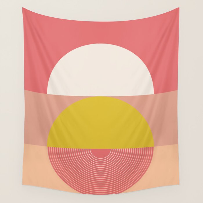 Mid Mod Geometry Abstract 1/2 - Peach Fuzz Wall Tapestry Gallery Image 4