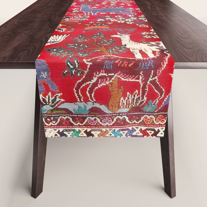 Floral Persian Rug Print With Birds And Animals Table Runner Gallery Image 1