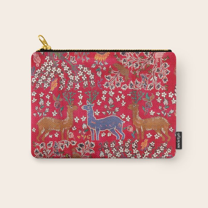 Floral Persian Rug Print With Birds And Animals Carry All Pouch Gallery Image 1