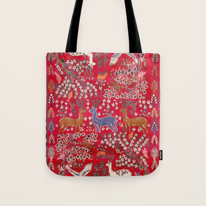 Floral Persian Rug Print With Birds And Animals Tote Bag Gallery Image 1