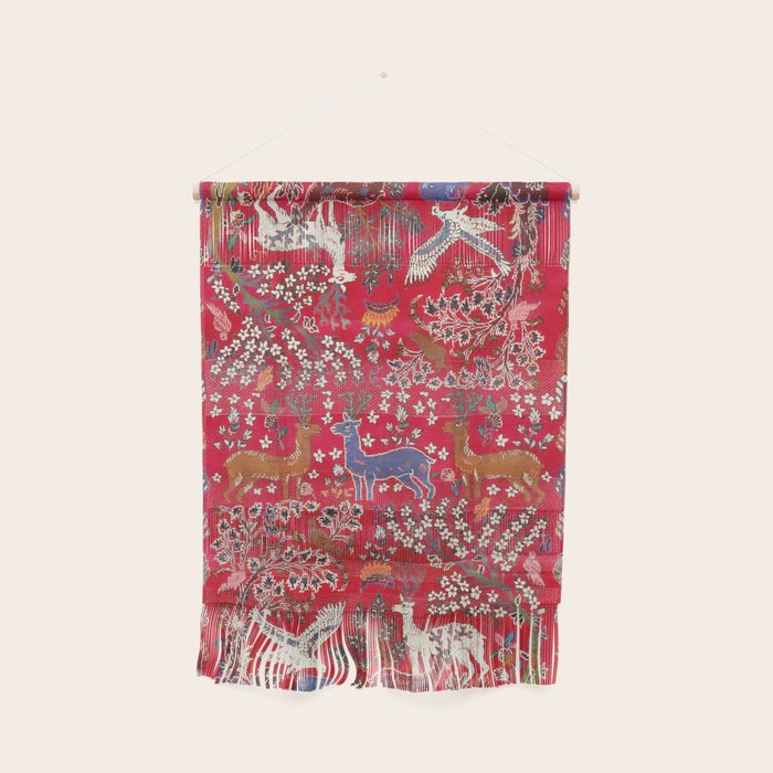 Floral Persian Rug Print With Birds And Animals Wall Hanging Gallery Image 1