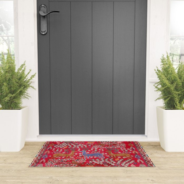 Floral Persian Rug Print With Birds And Animals Welcome Mat Gallery Image 3