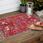 Floral Persian Rug Print With Birds And Animals Outdoor Rug Gallery Image 2