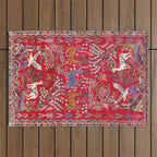 Floral Persian Rug Print With Birds And Animals Outdoor Rug Gallery Image 1