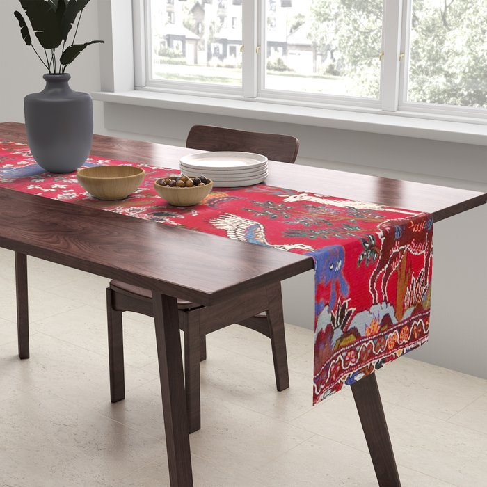 Floral Persian Rug Print With Birds And Animals Table Runner Gallery Image 2