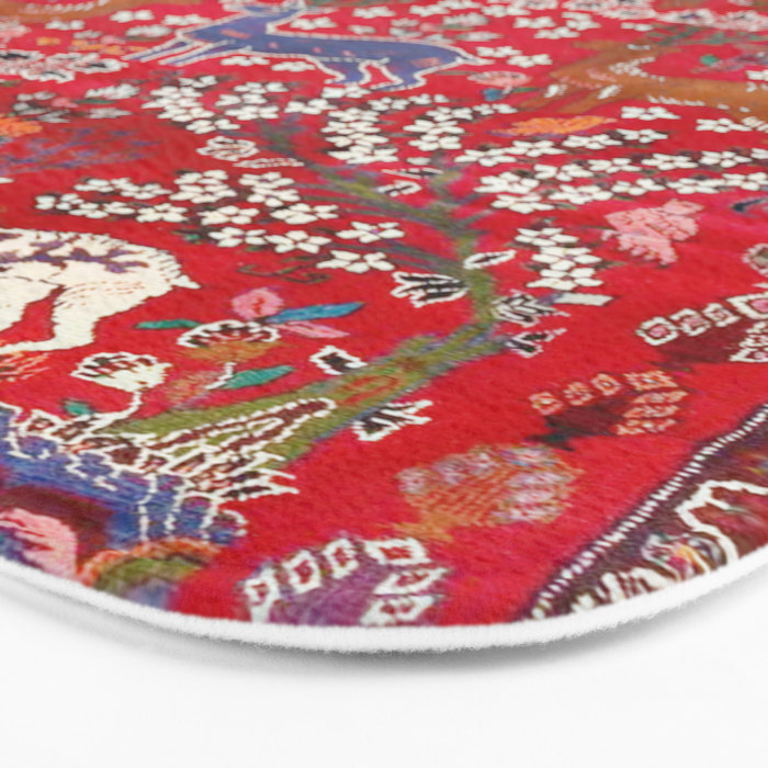 Floral Persian Rug Print With Birds And Animals Bath Mat Gallery Image 3