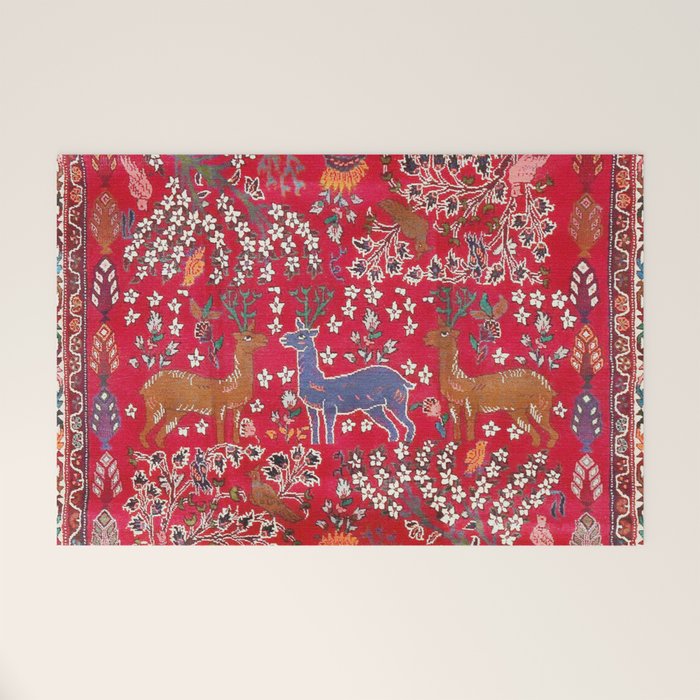 Floral Persian Rug Print With Birds And Animals Welcome Mat Gallery Image 1