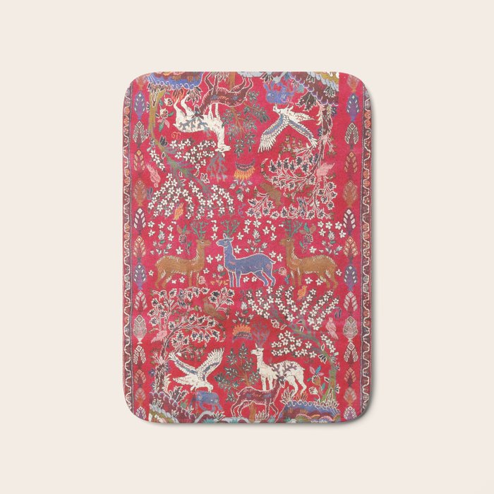 Floral Persian Rug Print With Birds And Animals Bath Mat Gallery Image 1