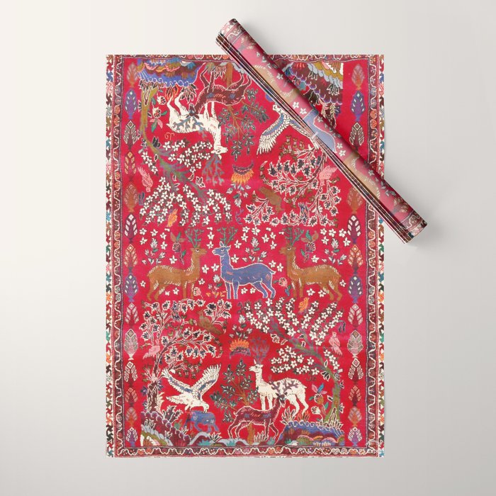Floral Persian Rug Print With Birds And Animals Wrapping Paper Gallery Image 1