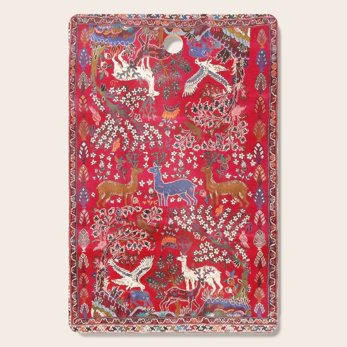 Floral Persian Rug Print With Birds And Animals Cutting Board Gallery Image 1