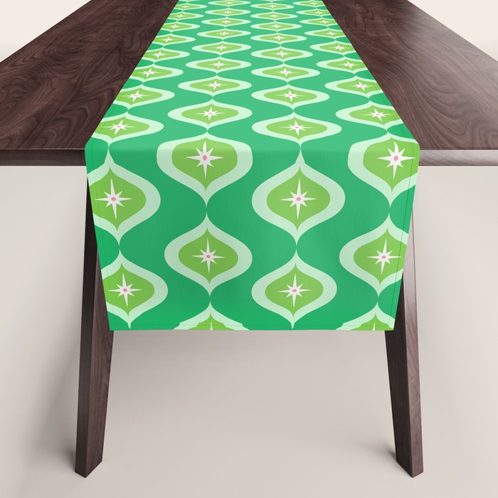 Retro Mid Century Green Ogee Table Runner Gallery Image 1