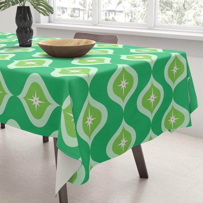 Retro Mid Century Green Ogee Tablecloth Gallery Image 3