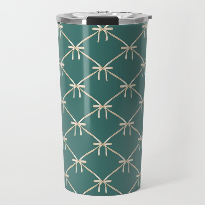 Bows & Ribbons Pattern XXXI Teal Green Travel Mug Gallery Image 1