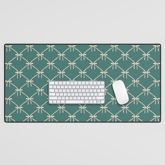 Bows & Ribbons Pattern XXXI Teal Green Desk Mat Gallery Image 1