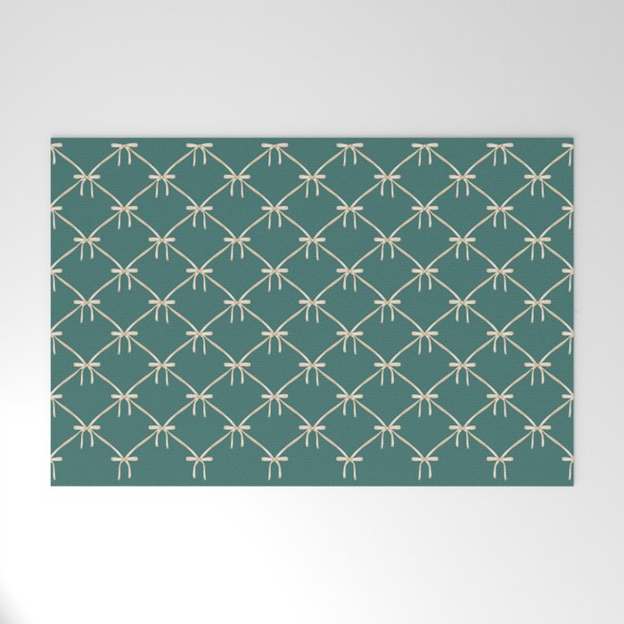 Bows & Ribbons Pattern XXXI Teal Green Welcome Mat Gallery Image 1