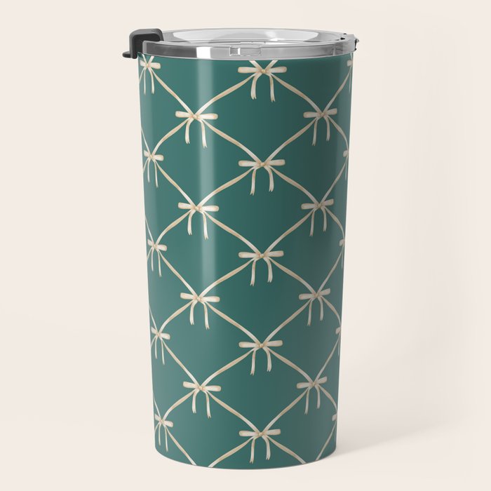 Bows & Ribbons Pattern XXXI Teal Green Travel Mug Gallery Image 3